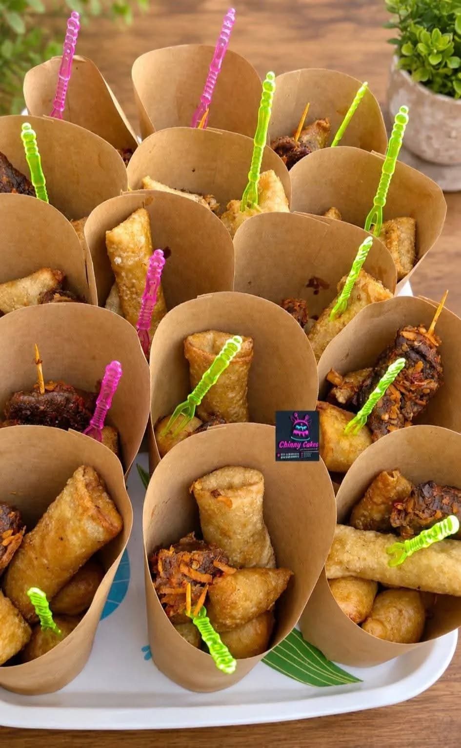 Individual small chops servings in kraft cups