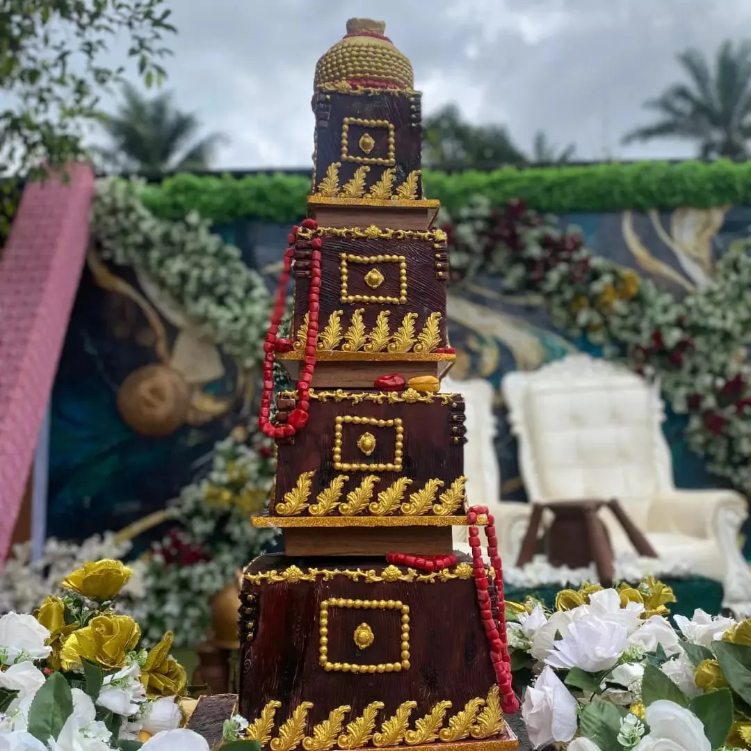 Detailed traditional cake with gold decoration